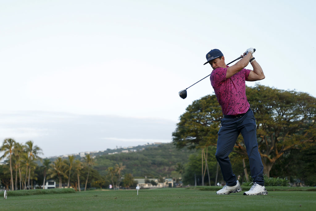 So geht’s: Single- Handicapper Mark Wahlberg hat eine eigene Short-Game-Area im Garten. (Photo by Cliff Hawkins/Getty Images)